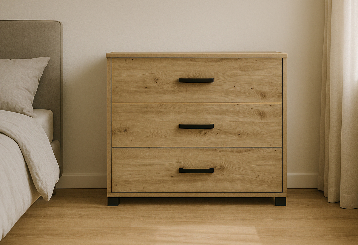 Απεικονίζεται η συρταριέρα σε ένα υπνοδωμάτιο.